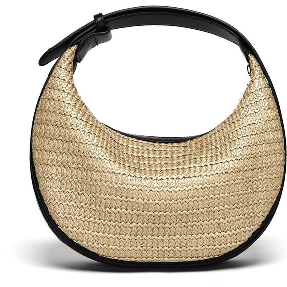 Handbags - Women Black Herald Crescent Straw Bag Chic Summer Shoulder Purse